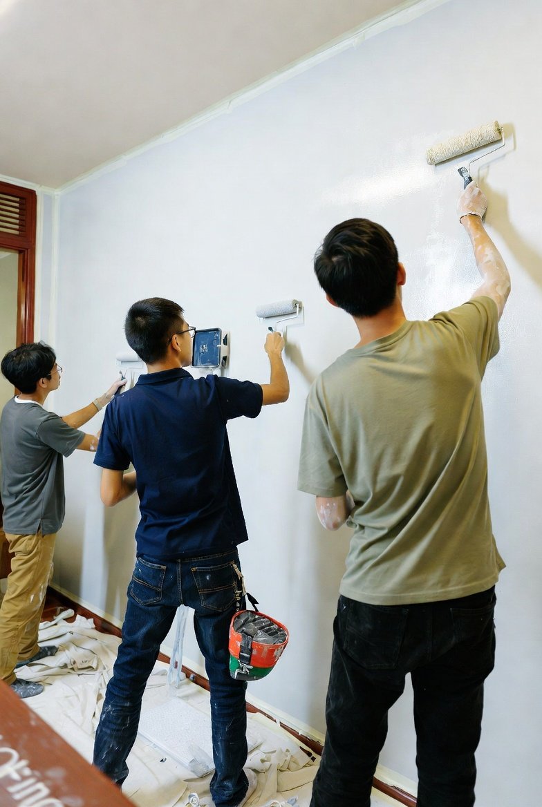 Professional painting team at work in a Singapore home