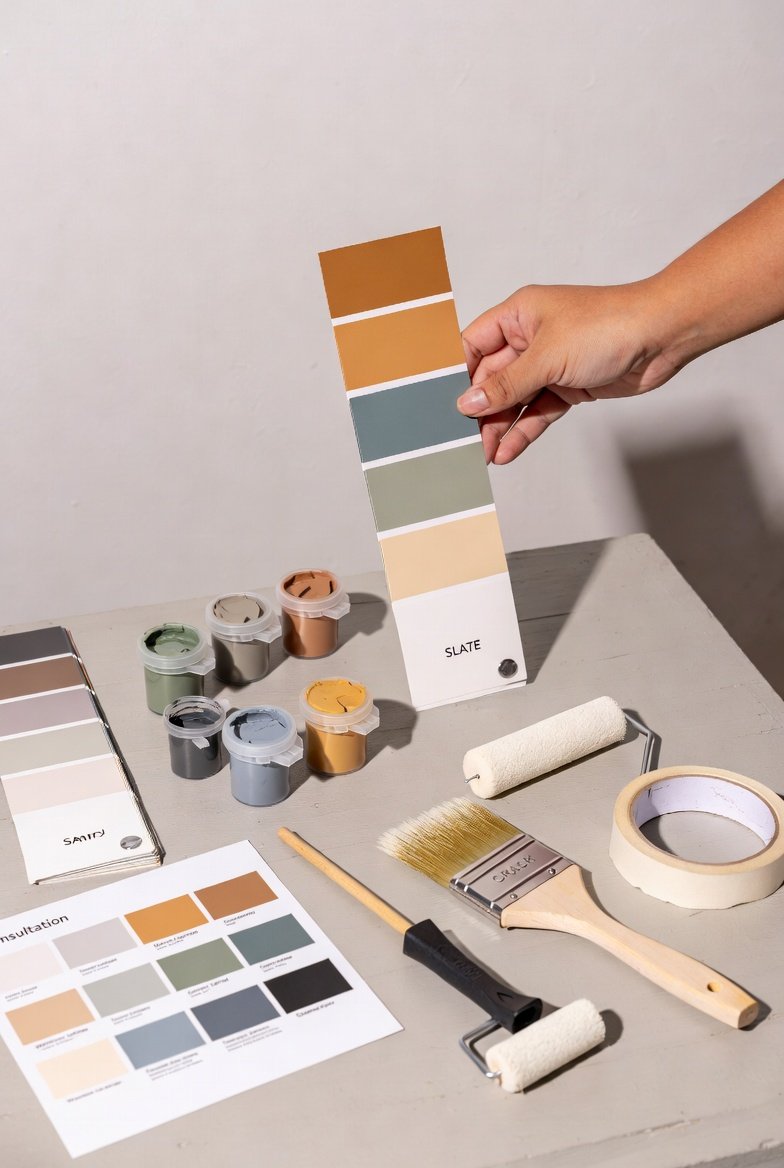 Paint colour samples and tools for a Singapore painting project